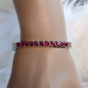 Paparazzi Silver Bracelet with Vibrant Red Gems